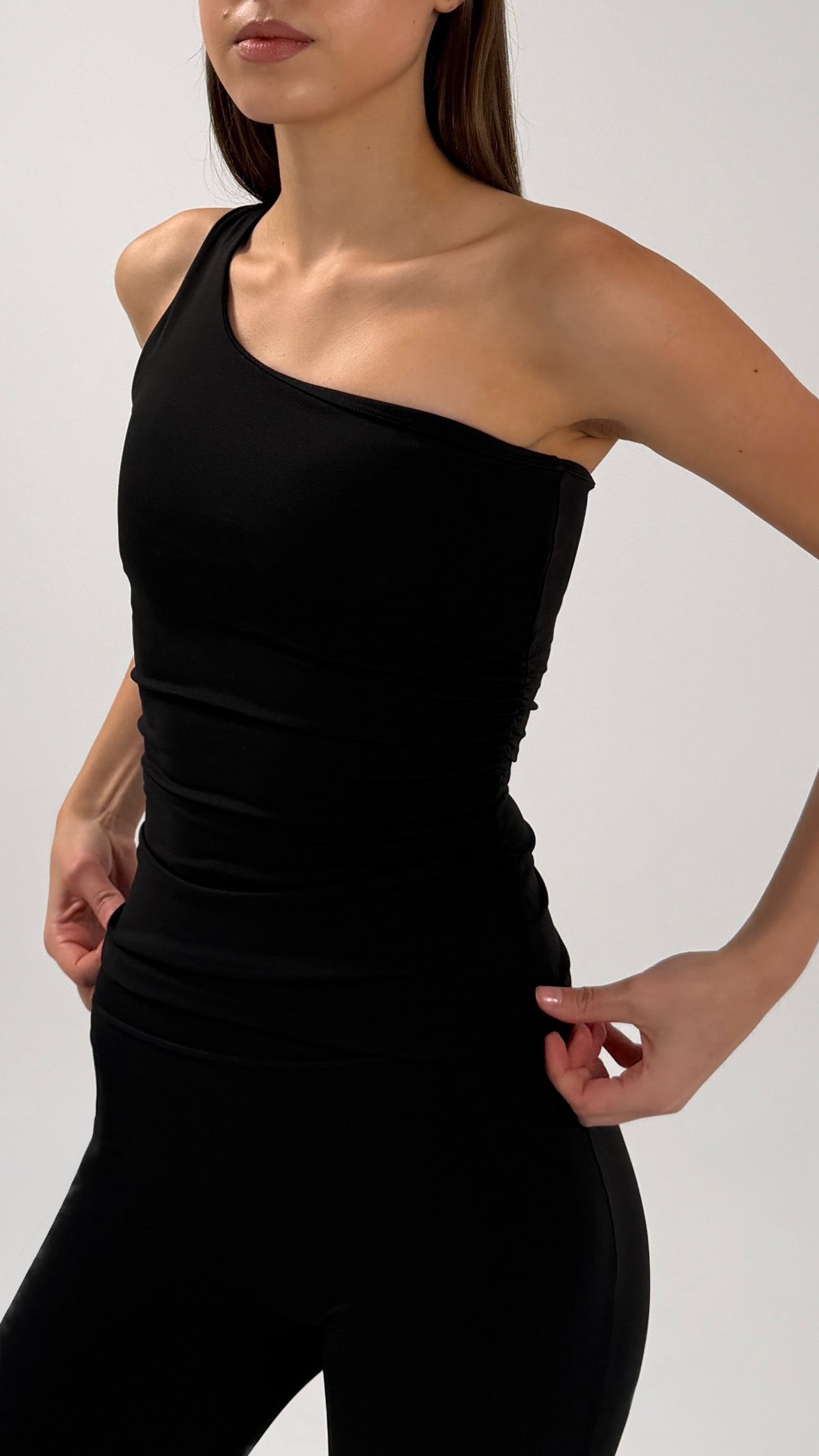 One-Shoulder Crinkle Waist Top